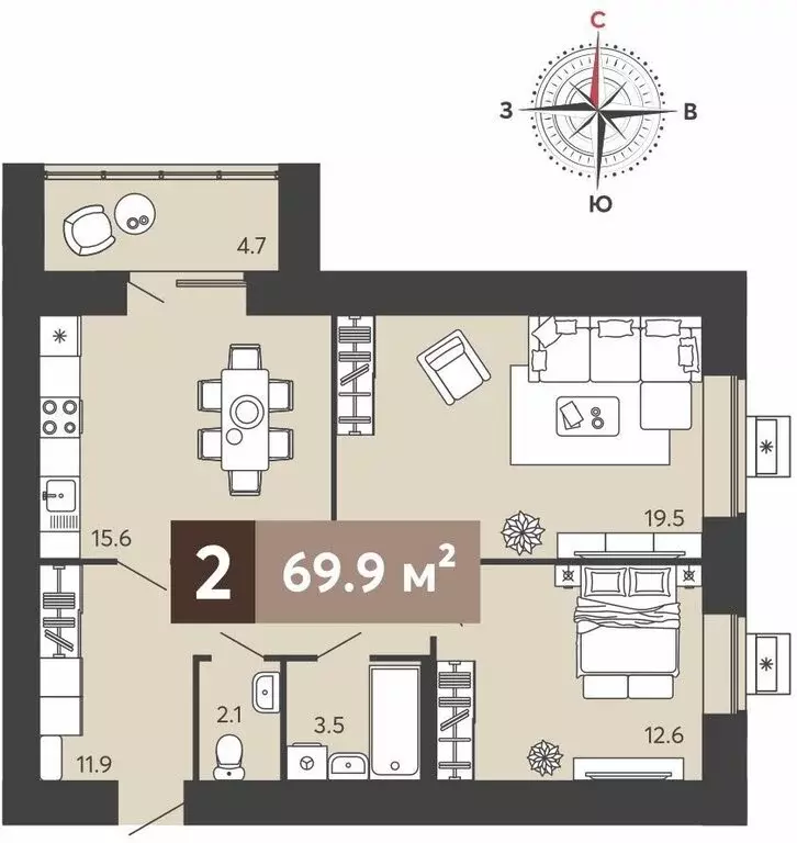 2-комнатная квартира: Пенза, Серпуховская улица, с1 (69.9 м) - Фото 0