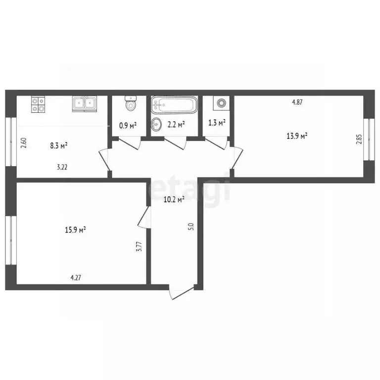 2-к кв. Ямало-Ненецкий АО, Новый Уренгой Восточный мкр, 1/1 (55.4 м) - Фото 2