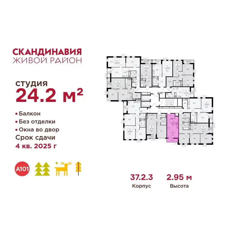 Студия Москва Скандинавия жилой комплекс, 37.2.2 (24.2 м) - Фото 1