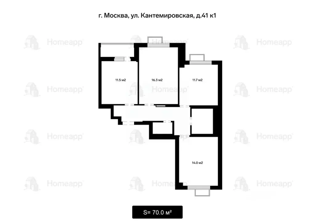 3-к кв. Москва Кантемировская ул., 41к1 (70.0 м) - Фото 2
