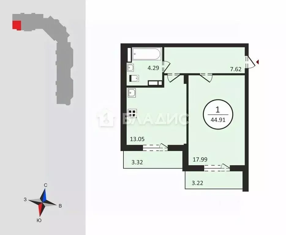 1-к кв. Владимирская область, Владимир ул. Родионовка, 4А (42.7 м) - Фото 2