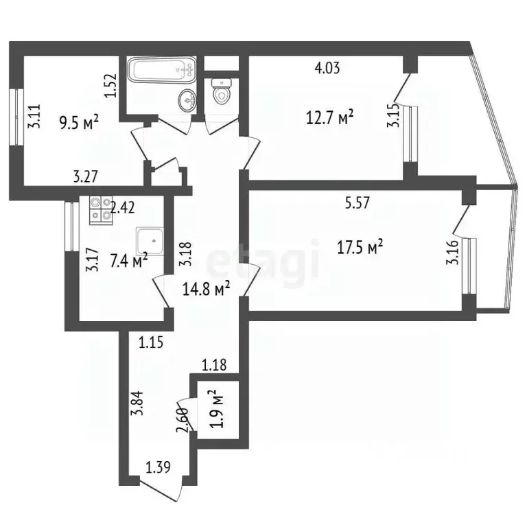 3-к кв. Крым, Симферополь пер. Заводской (67.7 м) - Фото 2