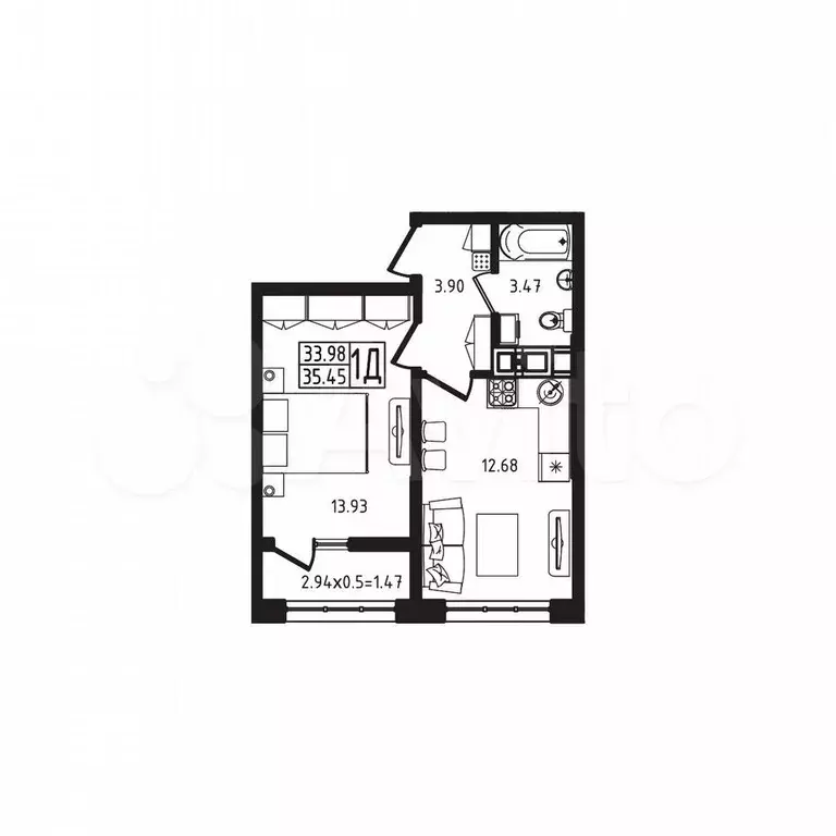 1-к. квартира, 35,5 м, 8/10 эт. - Фото 0