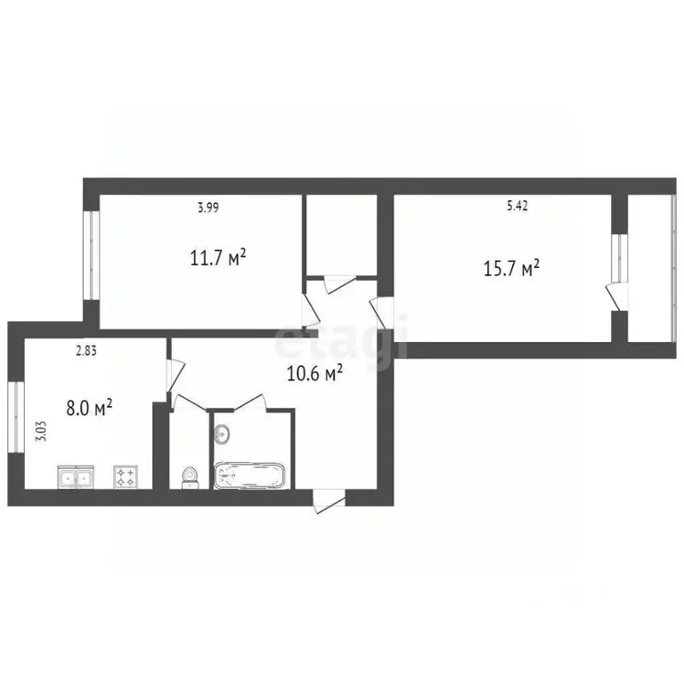 2-к кв. Ленинградская область, Мурино Всеволожский район, Оборонная ... - Фото 2