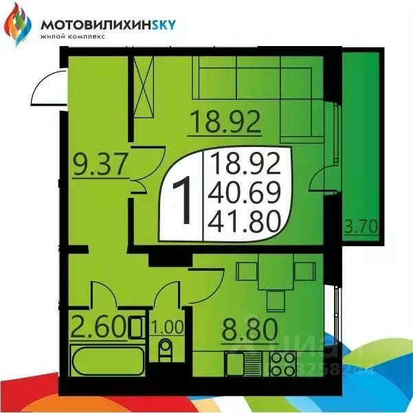 1-к кв. Пермский край, Пермь ул. Гашкова, 51 (40.2 м) - Фото 0