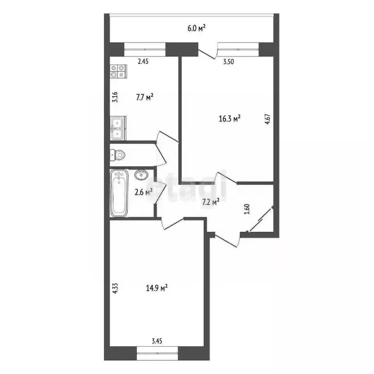 2-к кв. Саратовская область, Балашов ул. Красина, 84 (46.4 м) - Фото 2