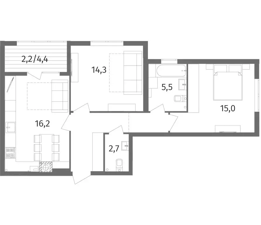 2-комнатная квартира: Калининград, улица Маршала Борзова, 107 (67.7 м) - Фото 0