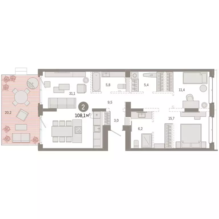 2-комнатная квартира: Тюмень, жилой комплекс На Минской (108.09 м) - Фото 2