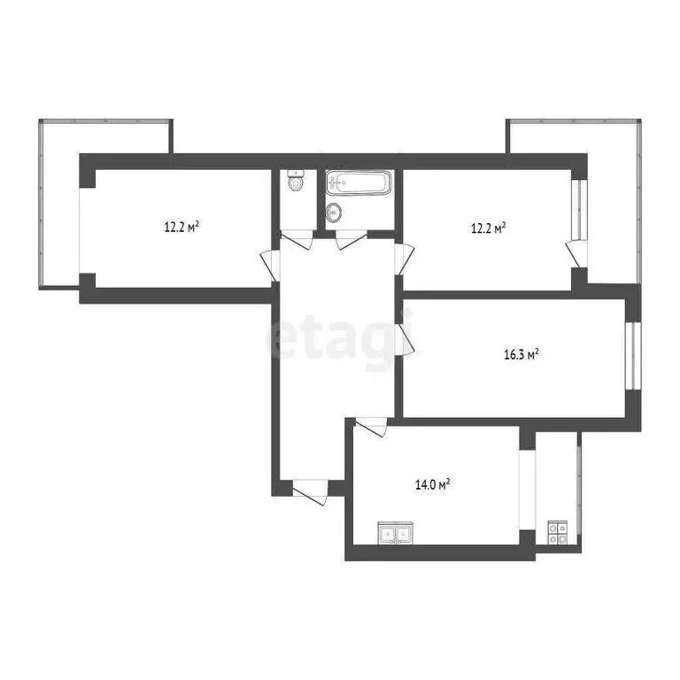 3-комнатная квартира: Нальчик, проспект Шогенцукова, 34 (66.2 м) - Фото 1