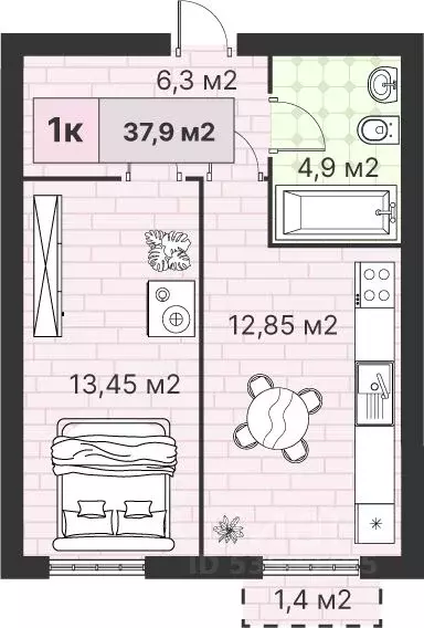 1-к кв. Калининградская область, Гурьевский муниципальный округ, пос. ... - Фото 1