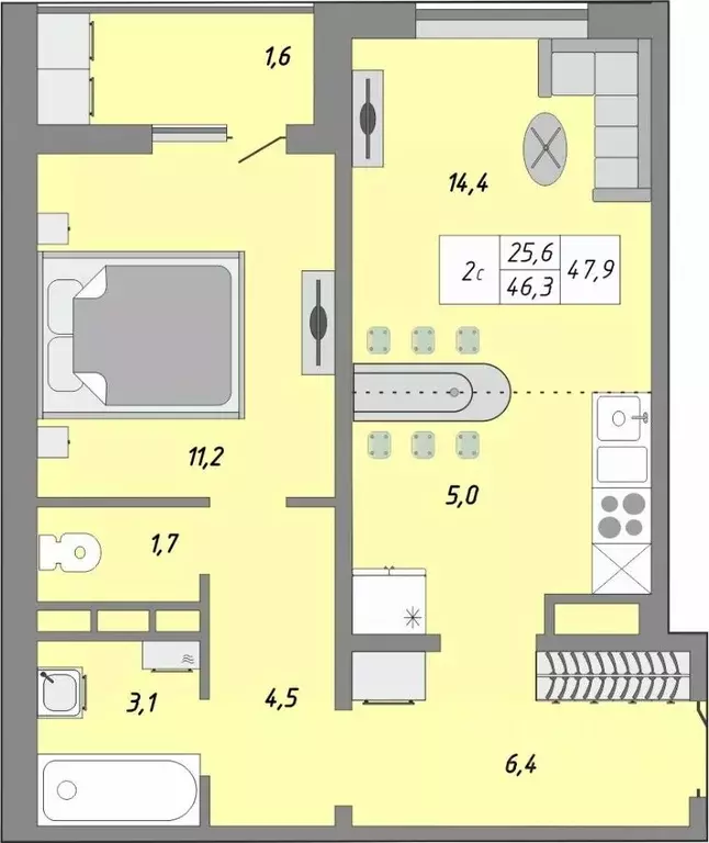 2-к кв. Оренбургская область, Оренбург ул. Юркина, 2 (47.9 м) - Фото 0