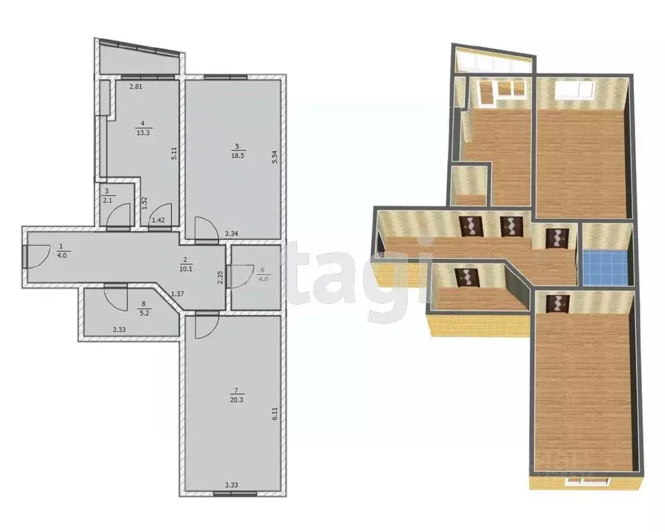 2-к кв. Калужская область, Калуга Московская ул., 63 (80.0 м) - Фото 2
