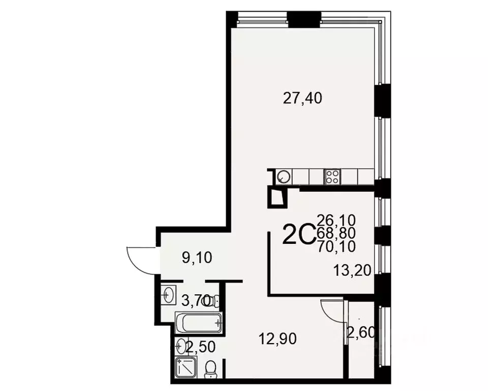 2-к кв. Рязанская область, Рязань Московское ш., 49к1 (70.1 м) - Фото 1