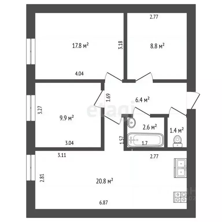3-к кв. Костромская область, Кострома ул. Задорина, 45 (63.1 м) - Фото 1