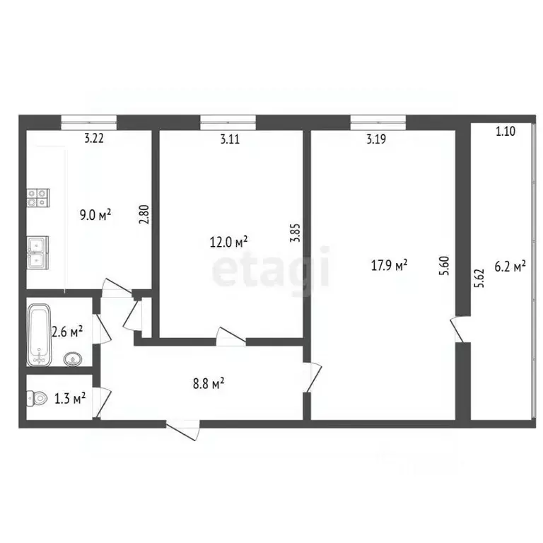 2-к кв. Калужская область, Бабынинский муниципальный округ, Воротынск ... - Фото 2