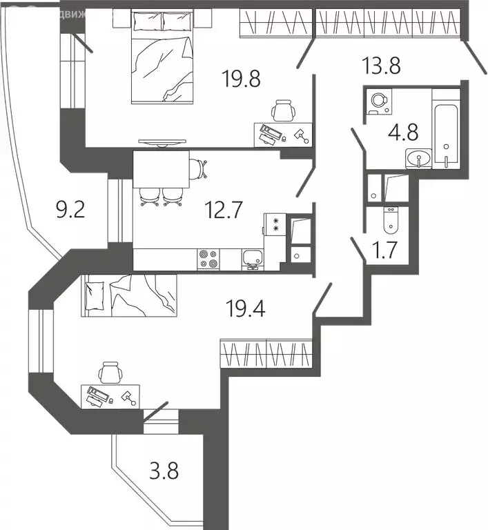 2-комнатная квартира: Подольск, микрорайон Климовск, Советская улица, ... - Фото 1