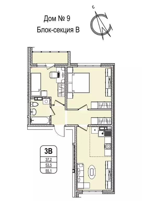 3-к кв. Кемеровская область, Кемерово 55-й мкр, 9 (55.1 м) - Фото 0