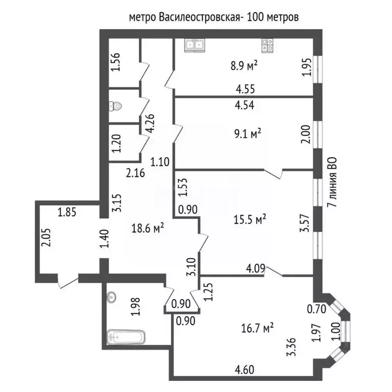 3-к кв. Санкт-Петербург 7-я Васильевского острова линия, 38 (77.1 м) - Фото 1