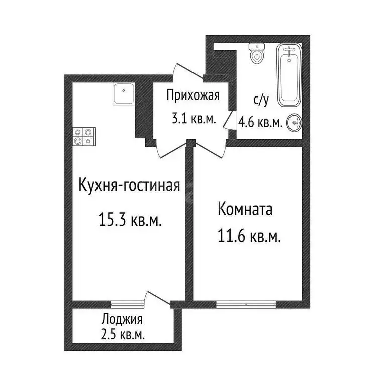 1-комнатная квартира: Краснодар, улица Лётчика Позднякова, 2к16 (34.6 ... - Фото 1