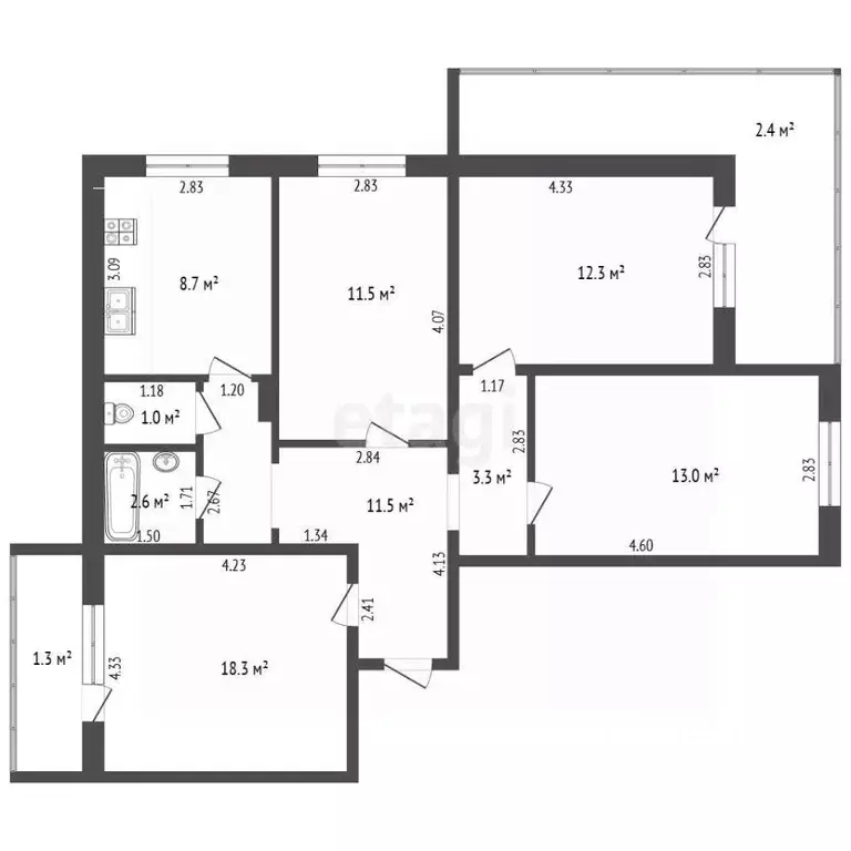 4-к кв. Забайкальский край, Чита Прибрежная ул., 4 (82.2 м) - Фото 1