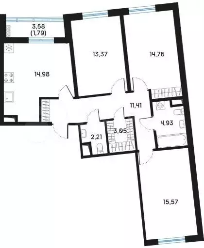 3-к. квартира, 82,7 м, 4/9 эт. - Фото 0