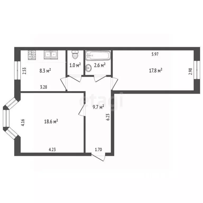 2-к кв. Ямало-Ненецкий АО, Новый Уренгой Молодежная ул., 7Г (56.5 м) - Фото 2