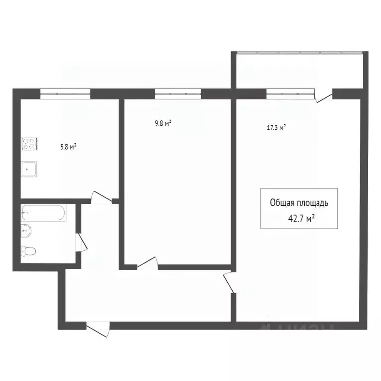 2-к кв. Томская область, Томск ул. Бела Куна, 14 (42.3 м) - Фото 2