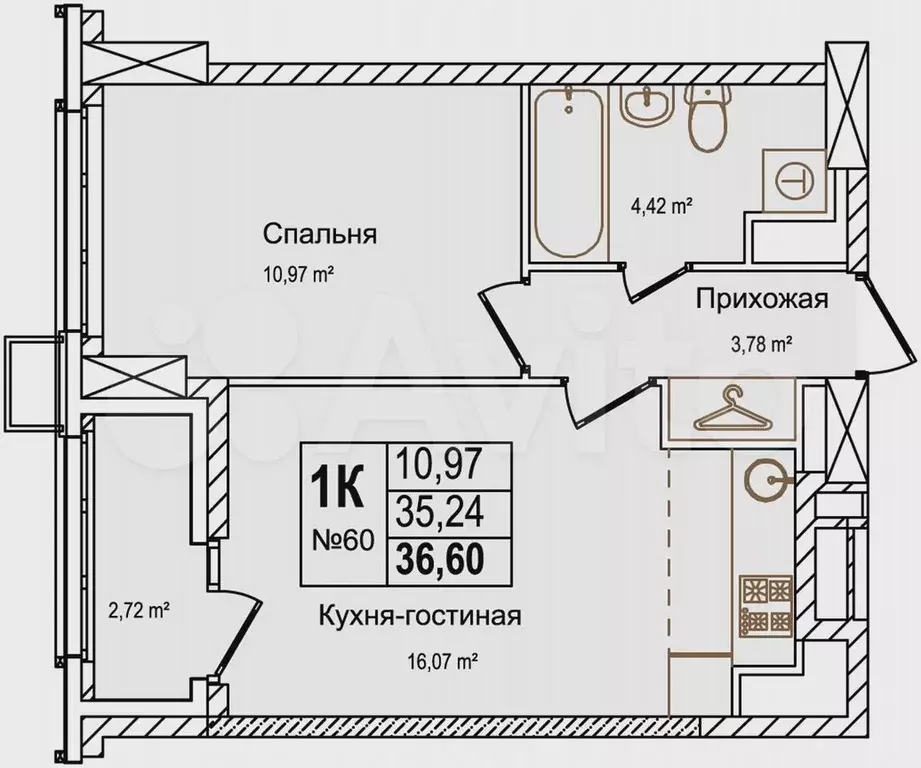 1-к. квартира, 36,6 м, 7/16 эт. - Фото 0