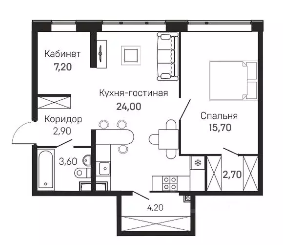 1-к кв. Ярославская область, Ярославский район, Заволжское с/пос, пос. ... - Фото 1