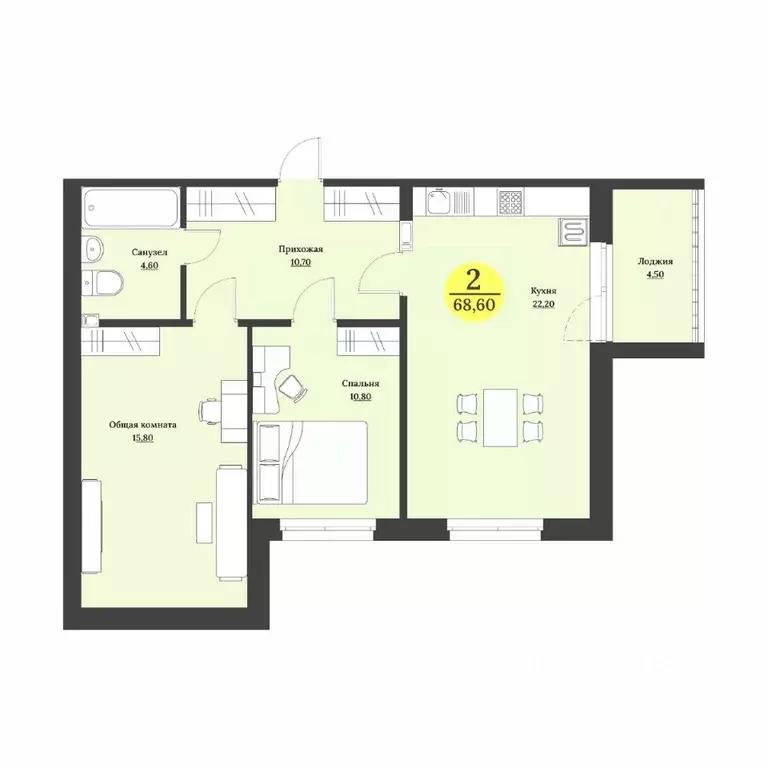 2-к кв. Ставропольский край, Ставрополь Лесная ул., 204 (68.9 м) - Фото 0