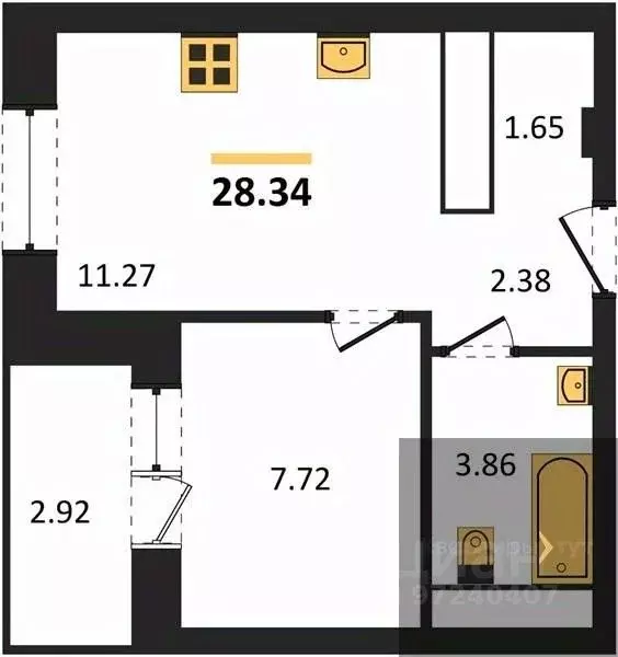 1-к кв. Воронежская область, Воронеж ул. Кривошеина, 13/14 (28.34 м) - Фото 0