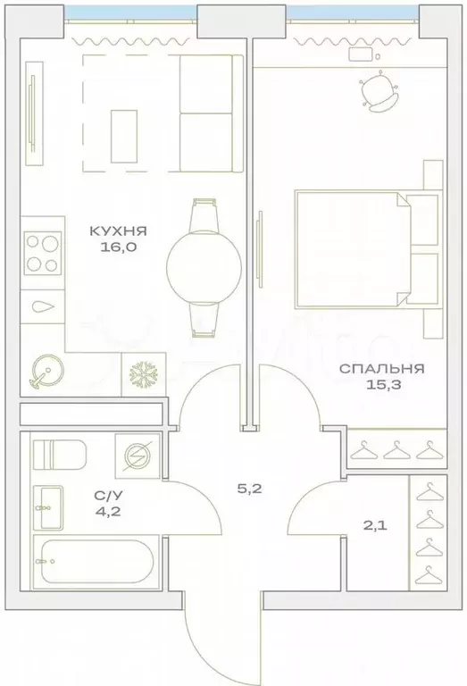 1-к. квартира, 42,8м, 14/23эт. - Фото 1