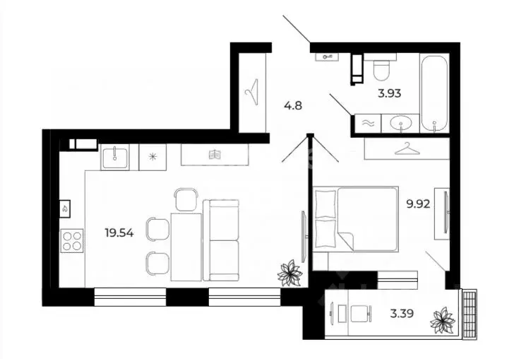 1-к кв. Липецкая область, Липецк Коммунистическая ул. (41.55 м) - Фото 1