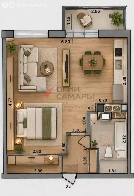 Квартира-студия: Самара, 4-й проезд, 67Б (34.4 м) - Фото 1