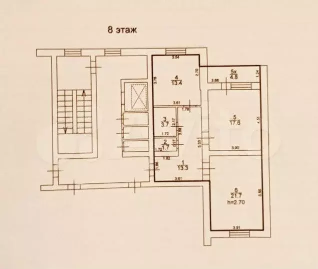 2-к. квартира, 71,4 м, 8/8 эт. - Фото 0