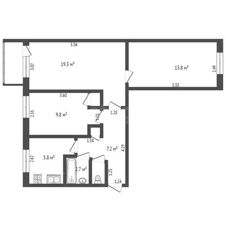 3-комнатная квартира: Золотое Поле, улица Тагакова, 1 (60.4 м) - Фото 1