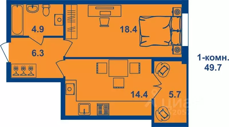 1-к кв. Костромская область, Кострома Магистральная ул., 71 (47.5 м) - Фото 1