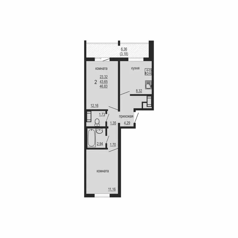 2-комнатная квартира: посёлок Западный, улица Дружбы, 6 (46.83 м) - Фото 1