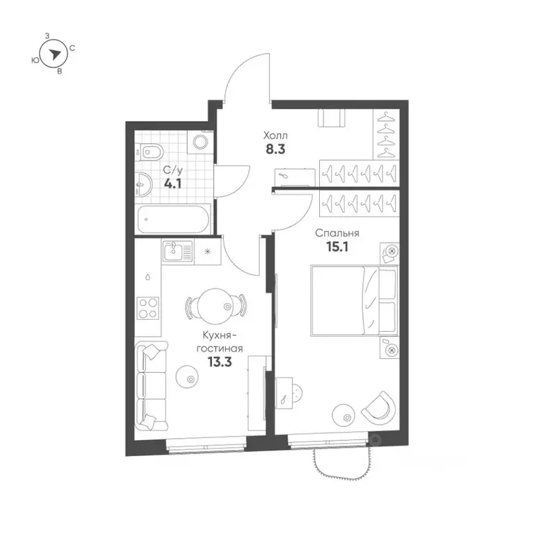 1-к кв. Свердловская область, Екатеринбург Солнечный жилрайон,  (40.8 ... - Фото 1
