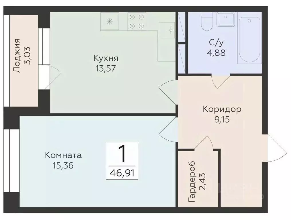 1-к кв. Воронежская область, Воронеж ул. Матросова (46.91 м) - Фото 0