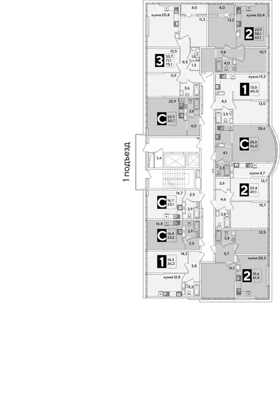 1-к кв. Краснодарский край, Краснодар Самолет-6 жилой комплекс (36.2 ... - Фото 2