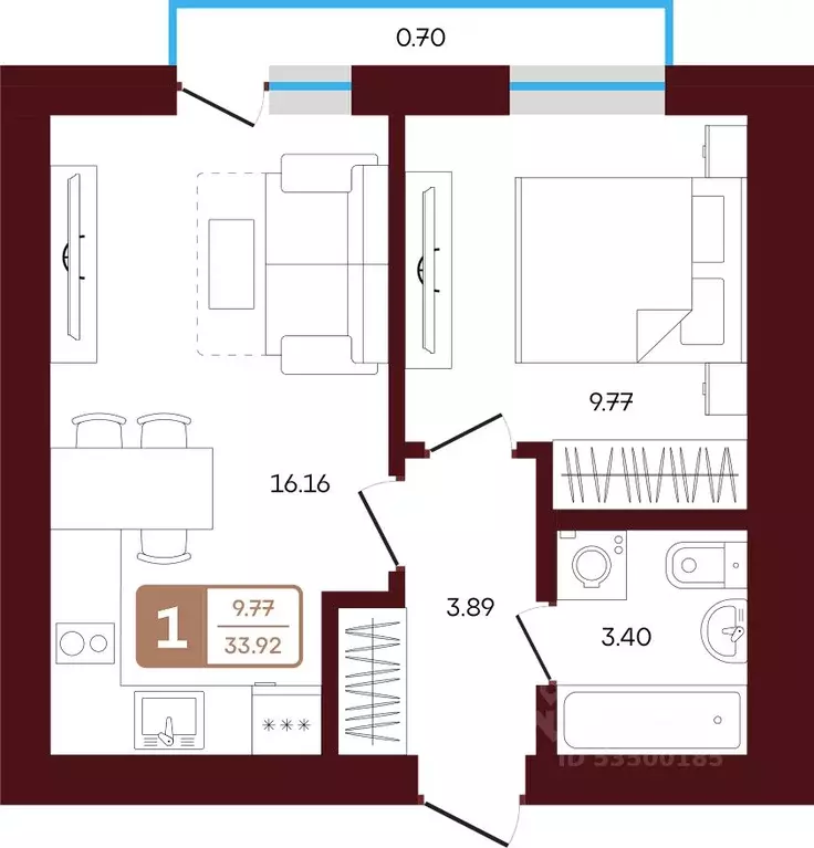 1-к кв. Башкортостан, Иглинский район, с. Акбердино  (33.92 м) - Фото 1