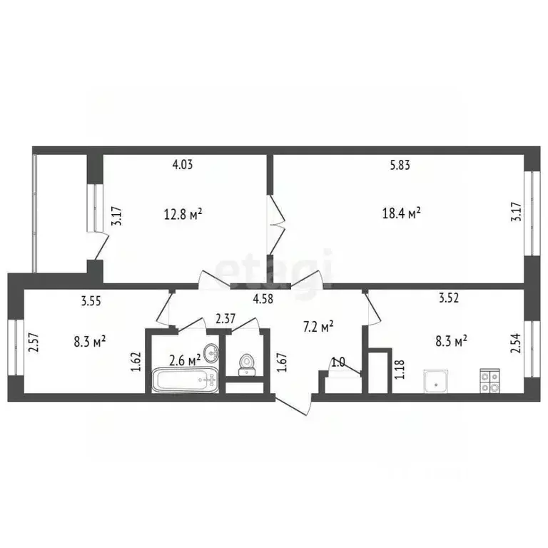 3-к кв. Архангельская область, Котлас просп. Мира, 25А (59.2 м) - Фото 1