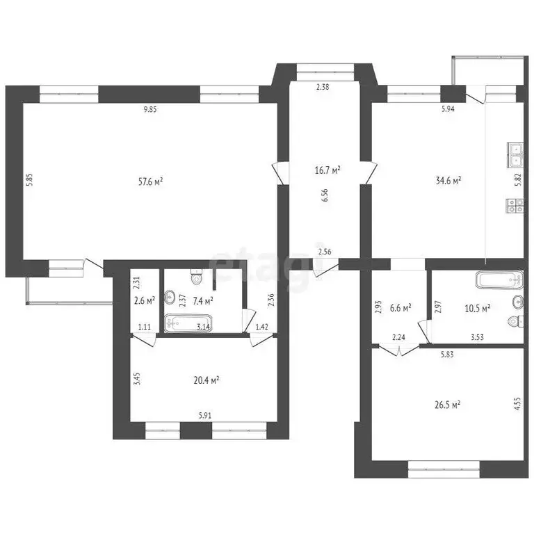 3-комнатная квартира: Тюмень, улица Семакова, 2 (200 м) - Фото 0