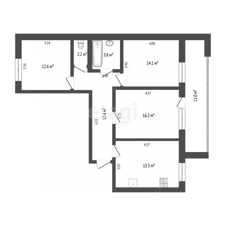 3-к кв. Тюменская область, Тюмень ул. Прокопия Артамонова, 7 (74.6 м) - Фото 2
