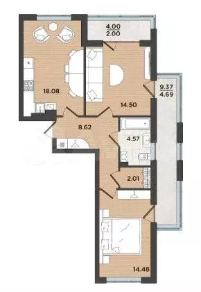 2-к. квартира, 75,6 м, 1/8 эт. - Фото 0