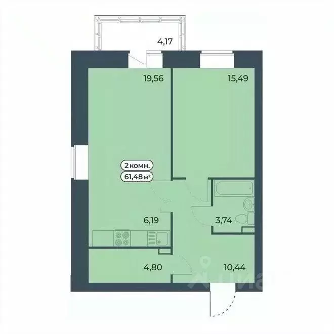 2-к кв. Красноярский край, Красноярск ул. Светлова, 12 (61.48 м) - Фото 1