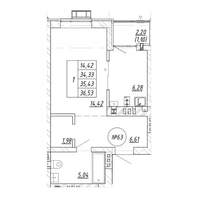 1-к кв. Калининградская область, Зеленоградск  (36.53 м) - Фото 0