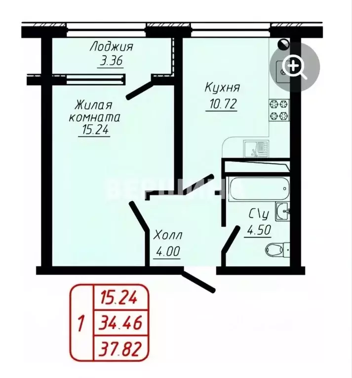 1-к кв. Ставропольский край, Кисловодск ул. 40 лет Октября, 37с2 (37.8 ... - Фото 1