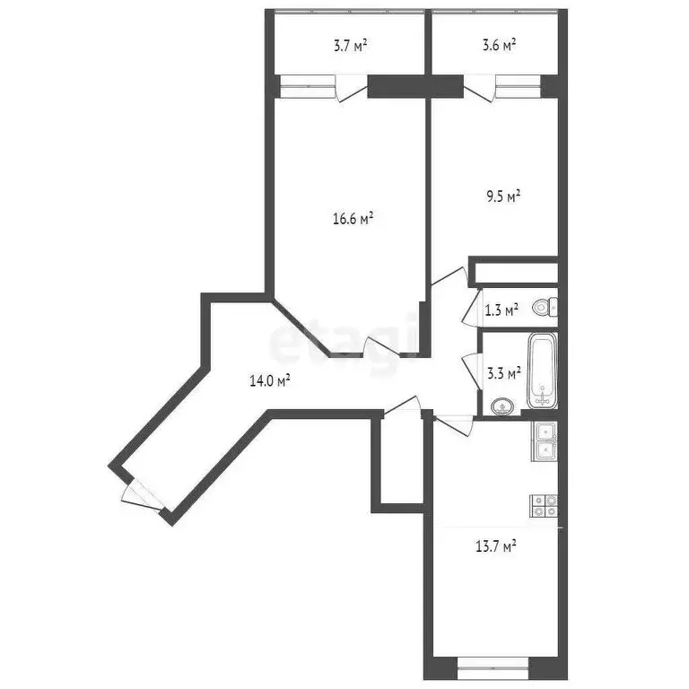 2-комнатная квартира: Калуга, улица Кибальчича, 2 (59.8 м) - Фото 1